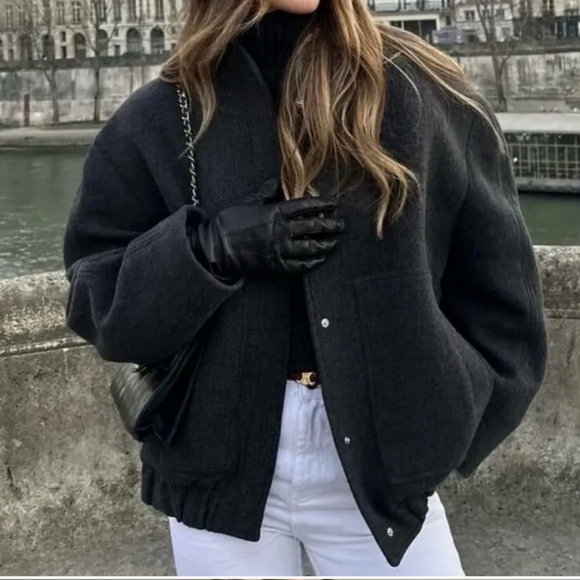 NWT Zara Wool Blend Oversized Bomber Jacket - Picture 2 of 11